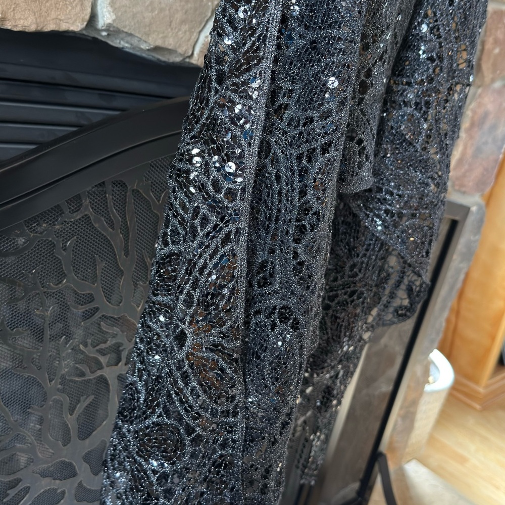 Black Lace Knit Shawl Scarf with Beaded Fringe - Picture 10 of 14